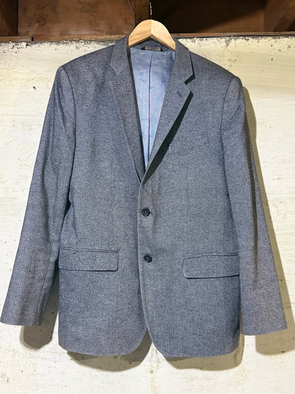 Banana Republic Blazer Cotton 44R Tailored Slim Fit Blue Single Breast Fall 2014